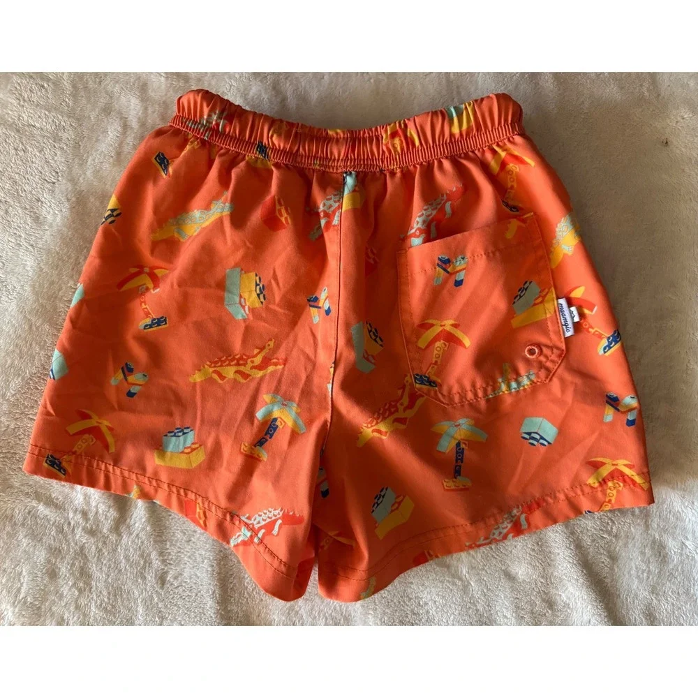 Maamgic Boys Orange Building Block Tropical 2-in-1 Swim Trunks Size 5/6